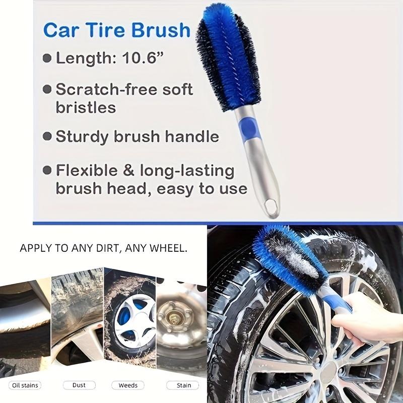1pc Curved Handle Wheel Cleaning Brush with Soft Bristles & Reinforced Core - Multi-Surface Scrubber for Car Rims/Tires/Exterior