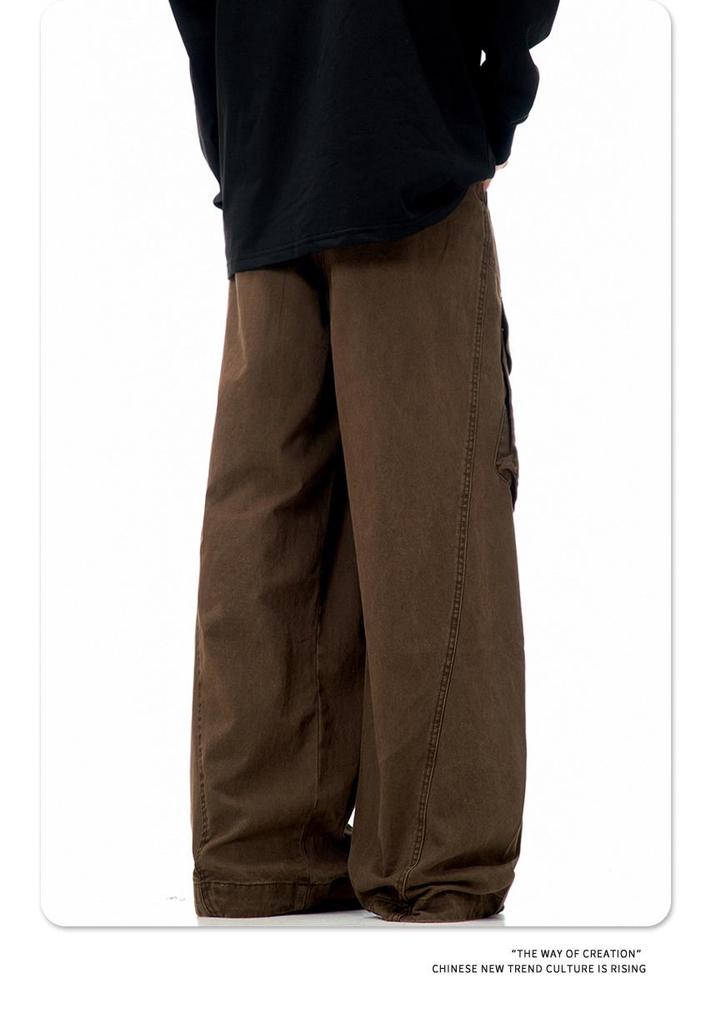 11KN Unisex Retro Wide Leg Work Pants with 3D Pockets - Pleated, Loose, Slimming, Casual, Long Fit
