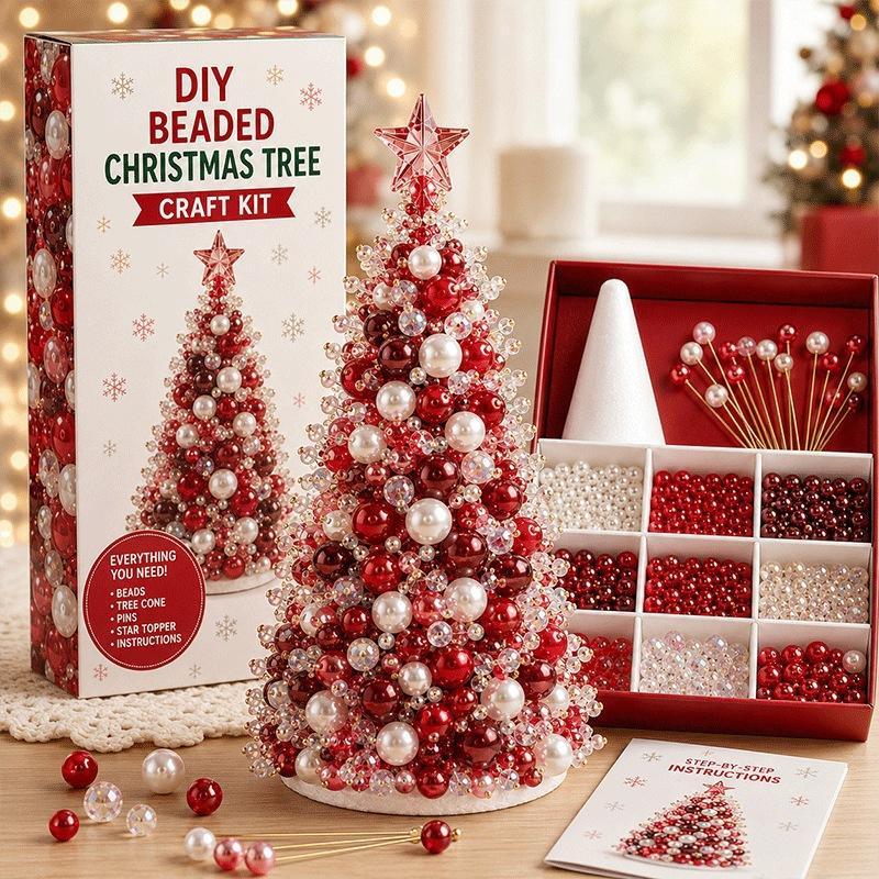 Kit de manualidades para árbol de Navidad con cuentas DIY, Mini árbol de cuentas con adorno superior exquisito, Decoración de mesa navideña hecha a mano para el hogar Christma