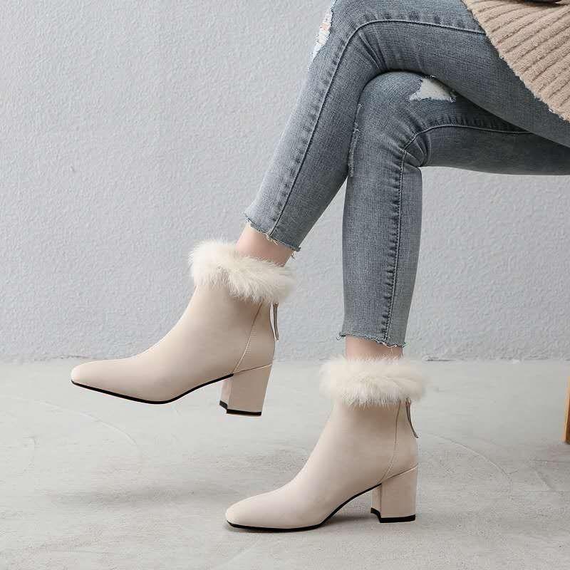 Real Rabbit Fur Flannel 2025 Cheongsam Winter Velvet New Boots Short Boots Women's Velvet Versatile Fashion Boots Skirt