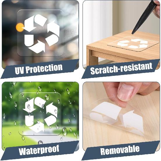 Recycle and Trash Clear Stickers, 10 Pack 3×3 Inches Trash and Recycle Stickers for Trash-B Transparent Vinyl Weatherproof Self Adhesive Waste Can