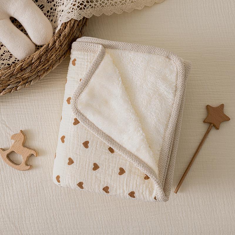 Baumwollfleece Babydecke für Neugeborene Doppelseitig Spitze Babyquilt Weich Warm Winter Puckdecke Kinderwagenabdeckung Babybettwäsche