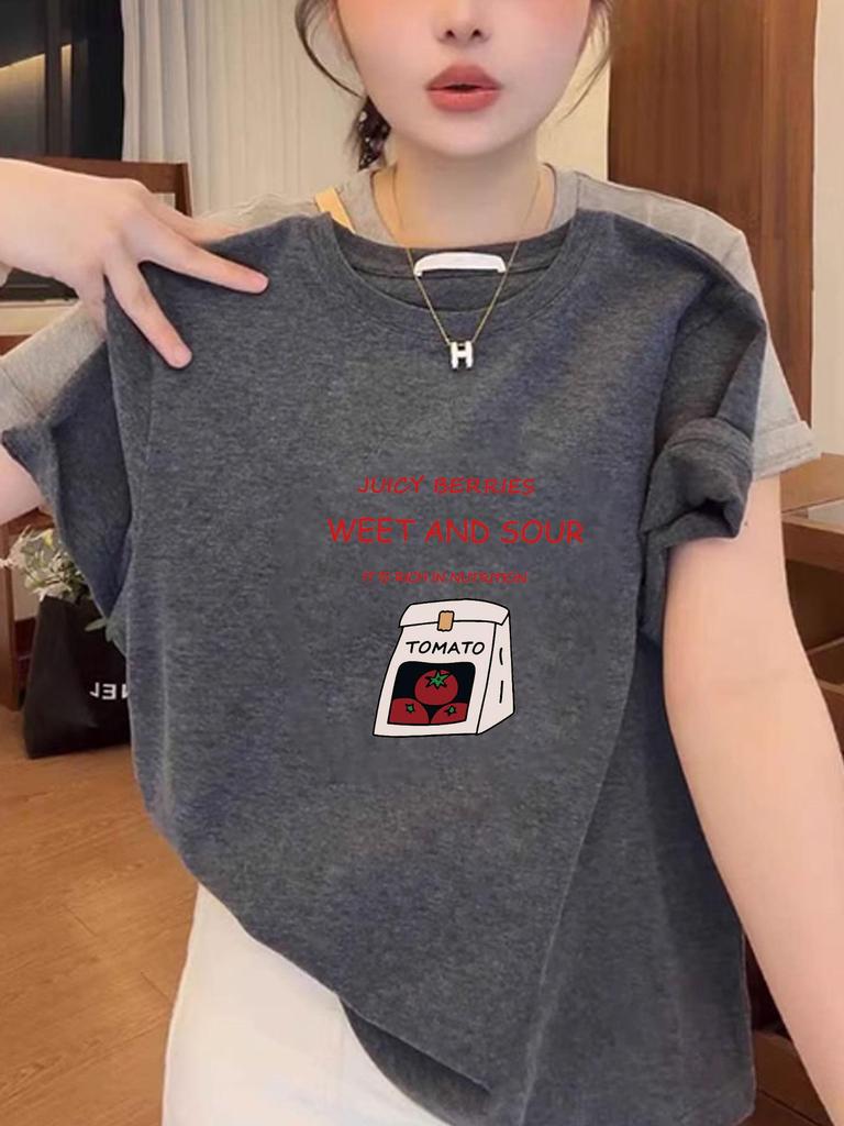 2025 Women's Stylish Oversized Pure Cotton Short-Sleeve T-Shirt, American Summer Fashion