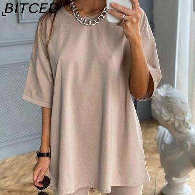Set da donna a due pezzi primavera/estate con cintura, colore unito, per casa, relax, sport, moda, tempo libero