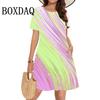 Summer Women Clothing Loose Short-Sleeved Dress Classy Fashion Gradient 3D Printing Casual O-Neck Dresses Street