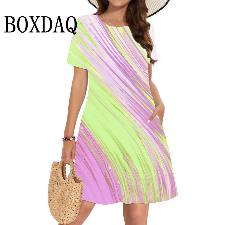Summer Women Clothing Loose Short-Sleeved Dress Classy Fashion Gradient 3D Printing Casual O-Neck Dresses Street