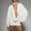 European & American Autumn Sexy Deep V Long Sleeve Hip-Hugging Short Dress
