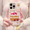 Leder Cartoon Bestickte Kuchen IPhone 16/15 Handyhülle Geeignet für Apple 14/13 Promax Lanyard 12