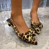 Leopard Women Mid Heels Sandals Bow Pointed Toe Heeled Shoes Sexy Fashion Pumps 2025 Trend Slingback Shallow Sandalias De Mujer