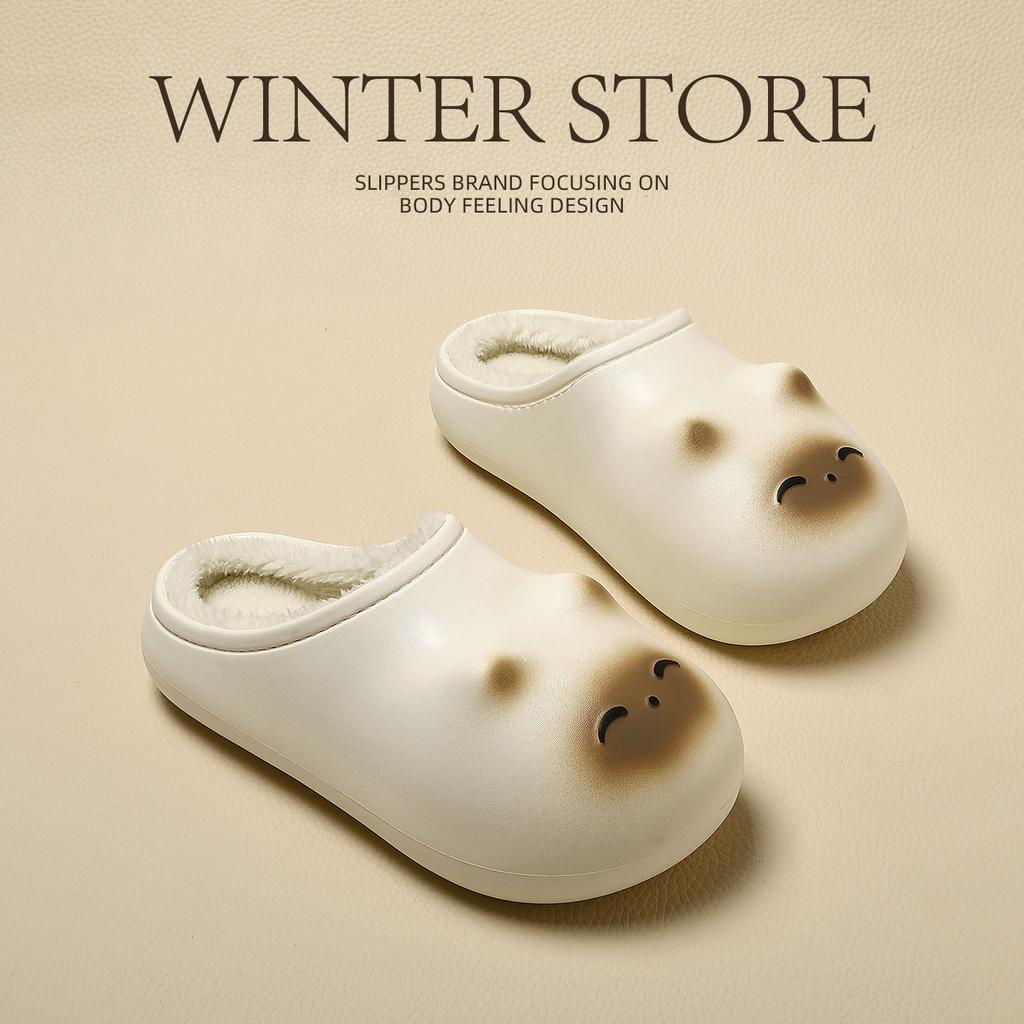 Cartoon waterproof cotton slippers autumn and winter indoor home new confinement plush warm cotton mop outside wear