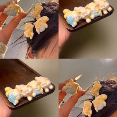 Cute Kitten Eats Fish Hairpin Female Resin Flocking Cute Girl Heart Side Bangs Clip Duck Bill Clip Cartoon Hair Accessories