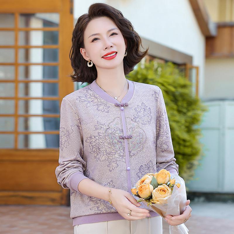 

Mom s Stylish Knit Long Sleeve Top & Pants Set for Autumn/Winter - National Style for Middle-Aged and Elderly Women XL (90-110 jin) світло-фіолетового кольору