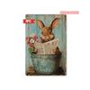 Tin Sign Retro Easter Rabbit Floral Wall Art Home Holiday Decor Metal Poster