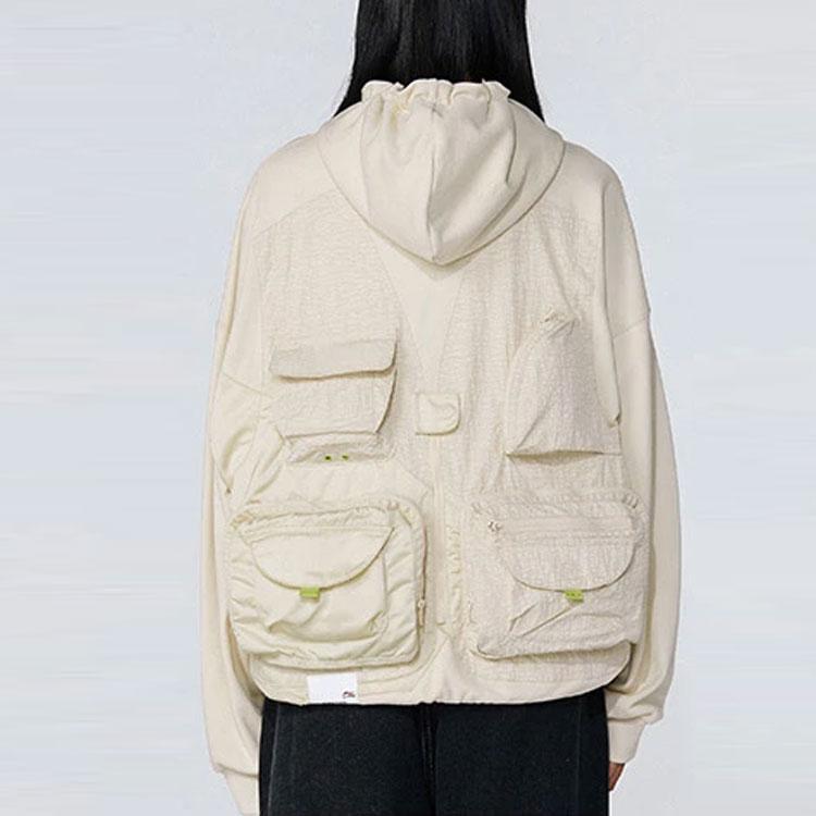 Li Ning Wade Series Pocket Spliced Loose Hooded Sweatshirt Men Sweatshirt Off-White AWDR735-1