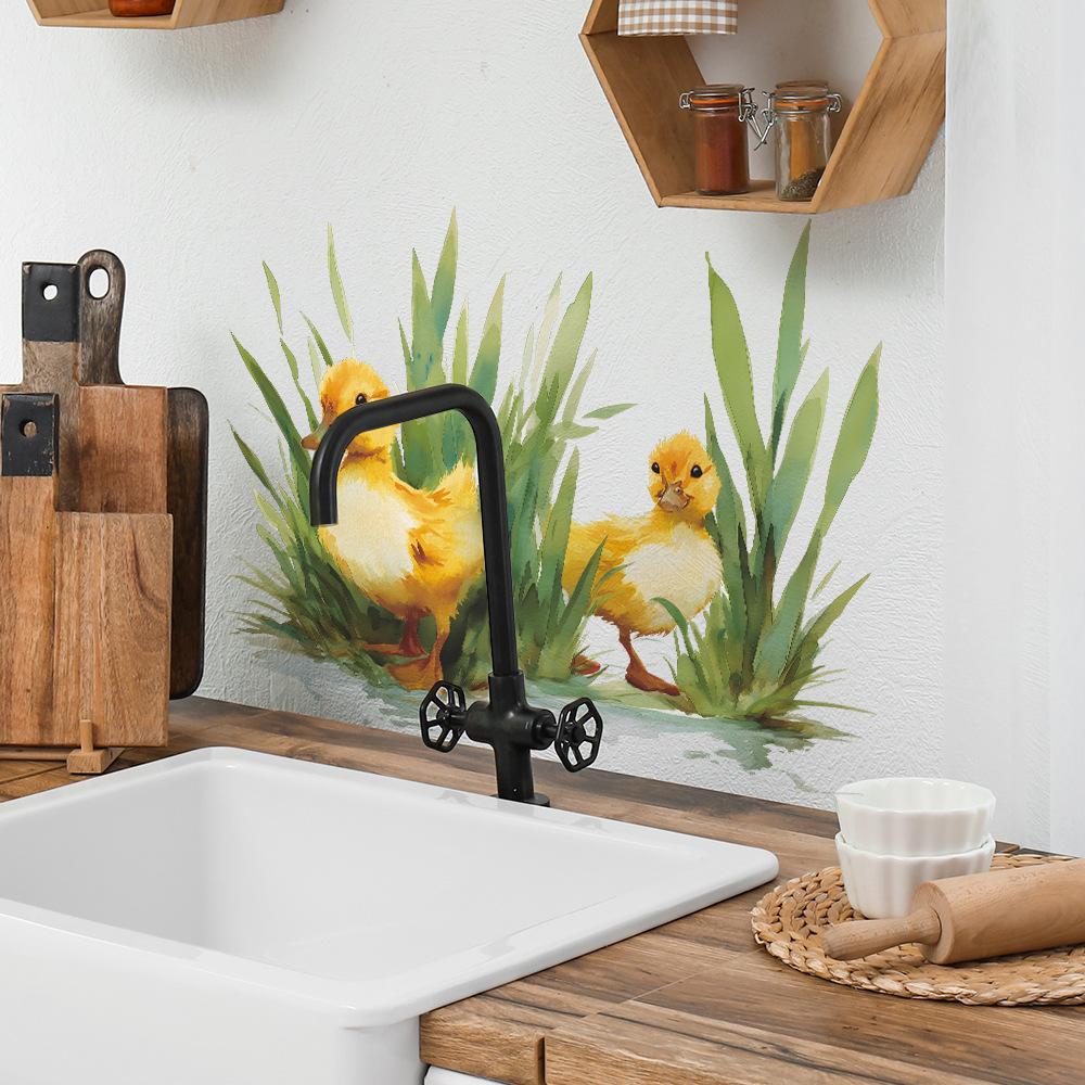 Aquarell Kleine Ente im Gras, Wohnzimmer, Badezimmer, Heimdekoration und Verschönerung Wandaufkleber