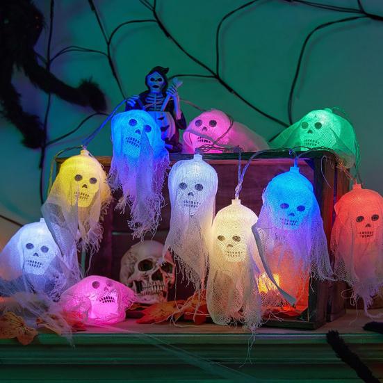 Halloween Skull String Lights Multicolor Skull Shaped LED Lights Waterproof Decorative String Lights for Festivals Anniversary Makeup Parties
