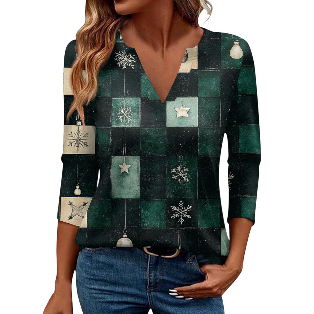 Women's Casual Fashionable Sexy Comfortable V-Neck Christmas Three-Quarter Sleeve Top