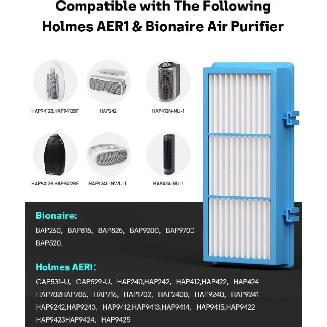 Leemone Aer1 Filter Replacement for Holmes Air Purifiers, 2 True HEPA Filters + 4 Carbon Booster Filters, HAPF30AT