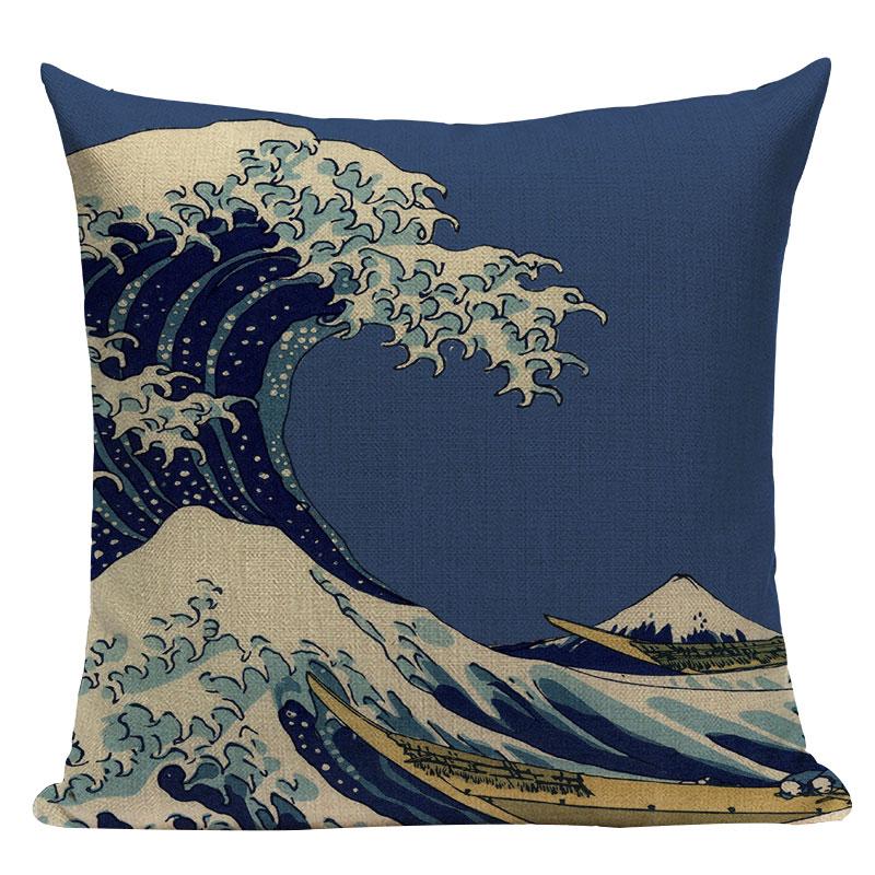 Vintage Surf  Decorative Cushion Covers Japanese Style Pillow Cushion Decor Pillows For Home Custom Crane Fish Sofa Pillowcase