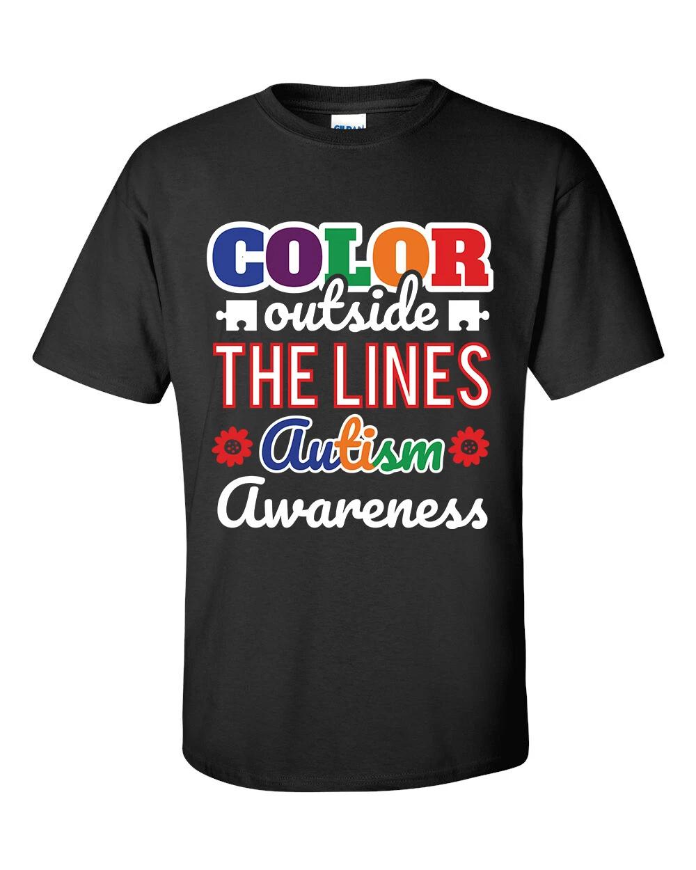 

Autisim Awareness Color Outside the Lines Unisex Adult Short Sleeve T-Shirt S
