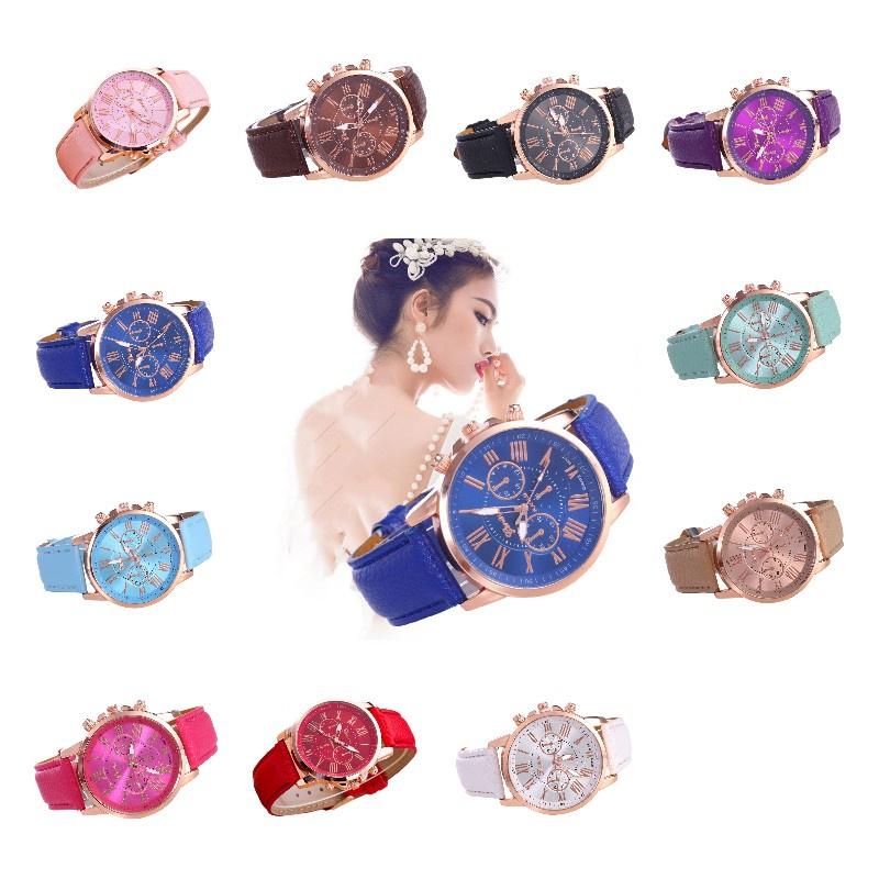 Women's Geneva Quartz Watch With Leather Strap Fashionable Ladies Watch With Decorative Features