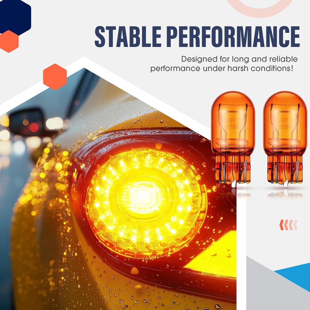 4 Pack 7444NA LED Bulbs 7444NA Long Life Miniature Bulbs Amber T20 12v 21/5w Automotive Lighting Reverse Lights Strobe Brake Backup Tail Turn Signal