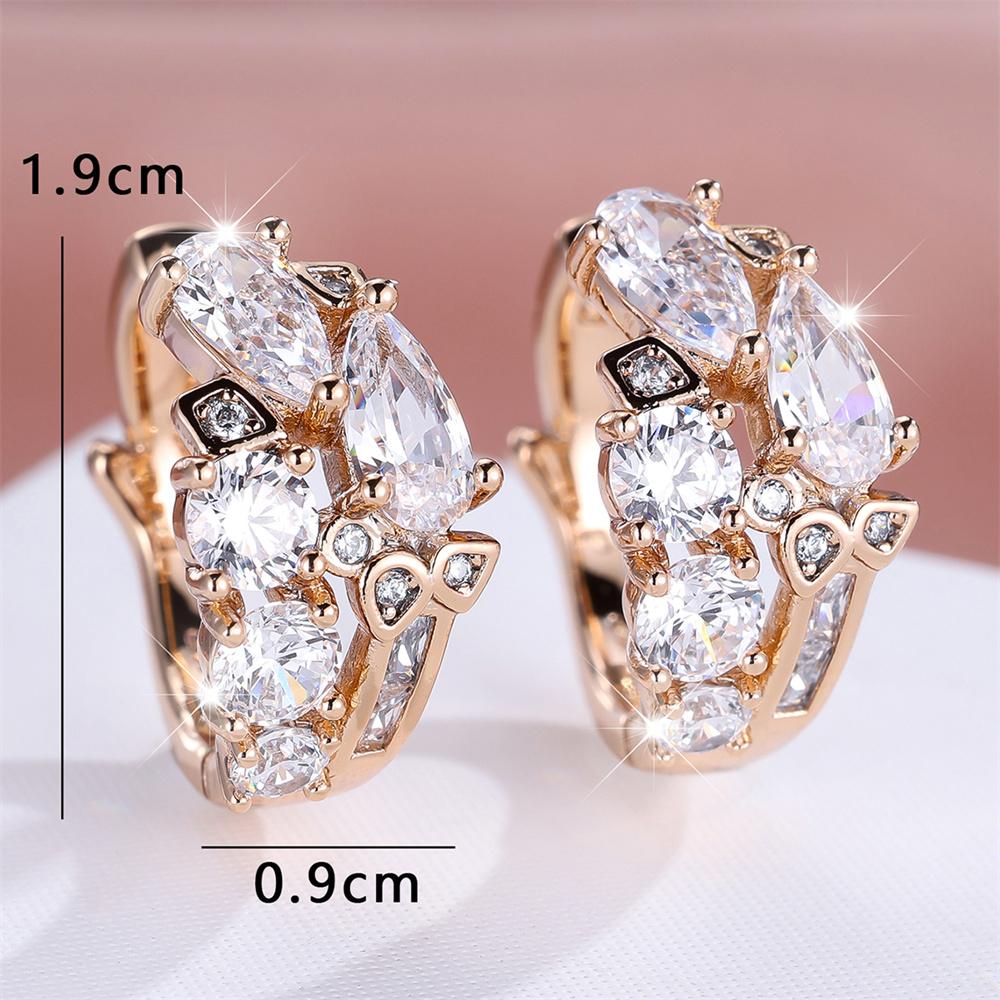 Water Drop Stone Luxury Crystal White Zircon Hoop Earrings For Women Charm Gold Color Ear Buckle Wedding Jewelry Versatile Gifts