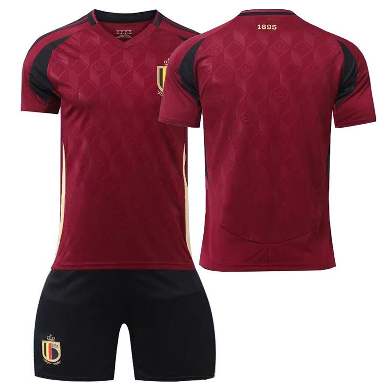 2024 European Cup Belgium home jersey No. 7 De Bruyne football jersey set Customized new short-sleeved jersey size 16