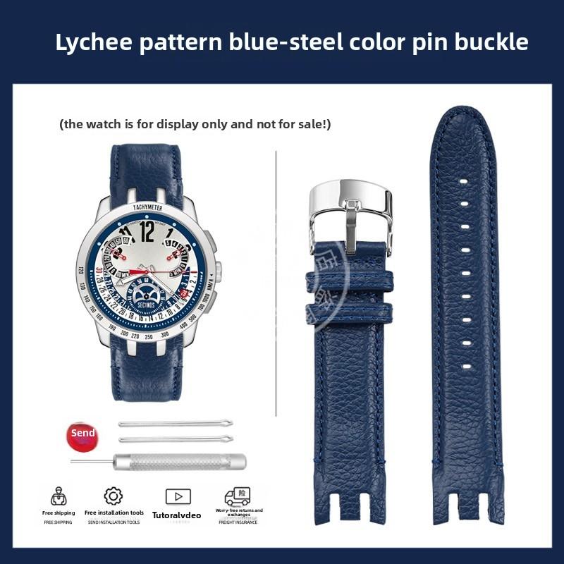 21mm For Swatch YRS Series Cow Leather Strap YRS403 412 402G Curved End Bands Watch Chain Men's Watch Band Bracelet with Tools