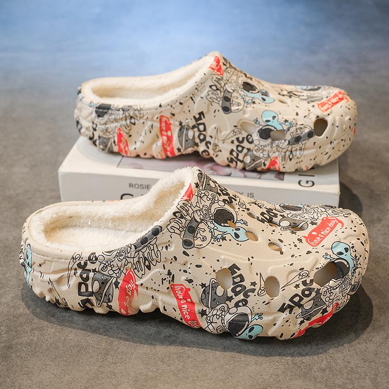 2025 Winter Cotton Closed-Toe Velvet Warm Garden Slippers: Unisex Indoor Half Slippers