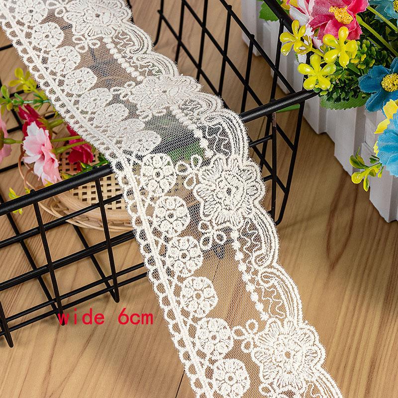 4Meter/lot 6-9cm Width Ecru Mesh Lace Embroidery Trim Kids Dress Home Textile Curtain Lace Accessories