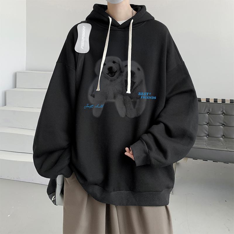 Funny Men's Oversized Hoodie Black 7XL Hoodies with Hat Oversize for Men Dog Print Man Casual Wear Hoody Male Sweatshirt