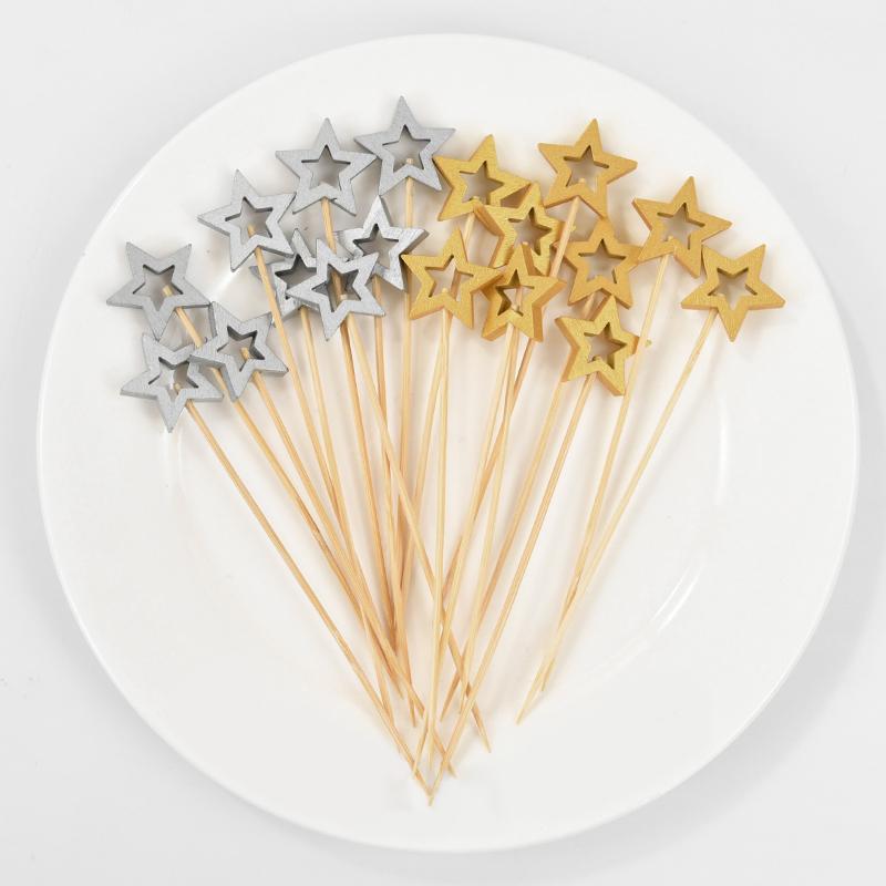 50Pcs Star Disposable Bamboo Skewers Cake Cocktail Picks Food Buffet Fruit Forks Birthday Party Wedding Supplies Christmas Decor