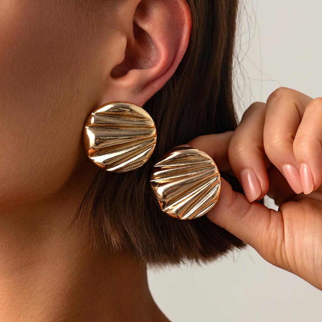 Accessories, Commuter Versatile Irregularly Folded Metal Stud Earrings, Geometric Round Striped Earrings Earrings