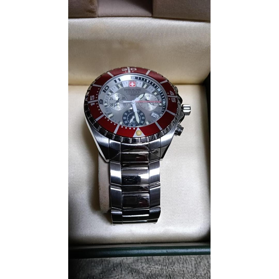 Used SWISS MILITARY Chronograph Watch Silver Red