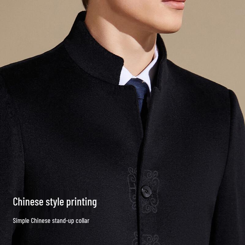 Men's Silk & Wool Blend Jacquard Stand-Up Collar Wool Coat
