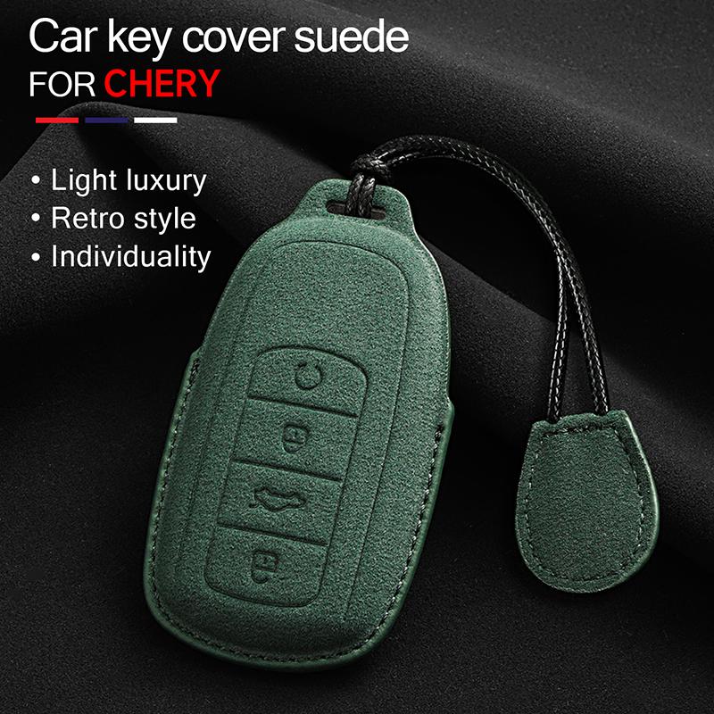 Suede Faux Leather Car Key Case Cover For Chery Tiggo 3 4 5 7 Pro 8Pro Max Mvm X22 Dr3 Fora Fulwin T11 A1 A3