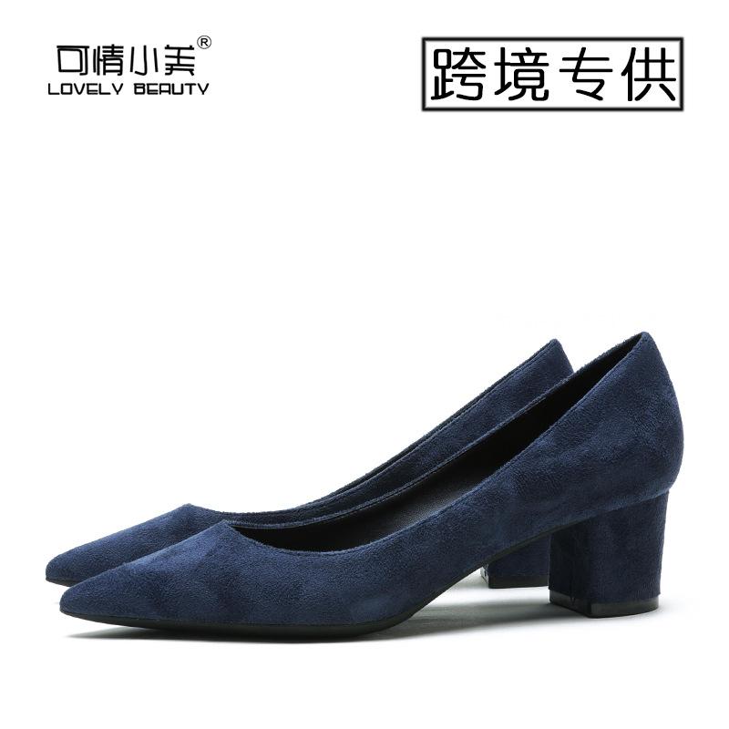 Sexy pointed thick heel comfortable heel high heels suede black single shoes women