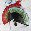 Vintage Feathered Pattern Handheld Fan Wood Folding Fan Vintage Folding Hand Fan for Women Weddings and Dance Parties
