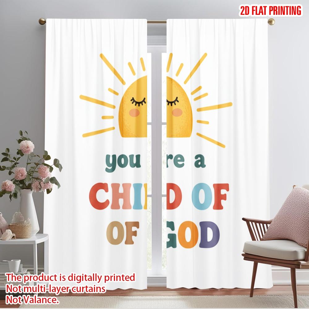 

2pcs 2D flat printing Window Curtains Cute Sun Child God 100% Polyester Fabric Without Electricity Festive Wall Decor Use for 52.50×116.00 CM 2pcs