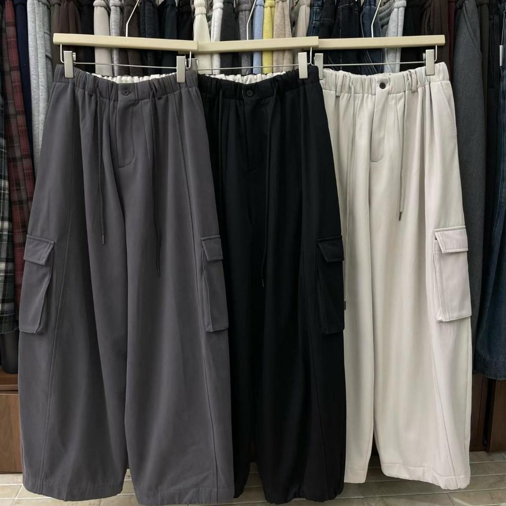 Becabeau Women's Winter Korean-Style Loose Plus Size Fleece-Lined Wide-Leg Cargo Pants