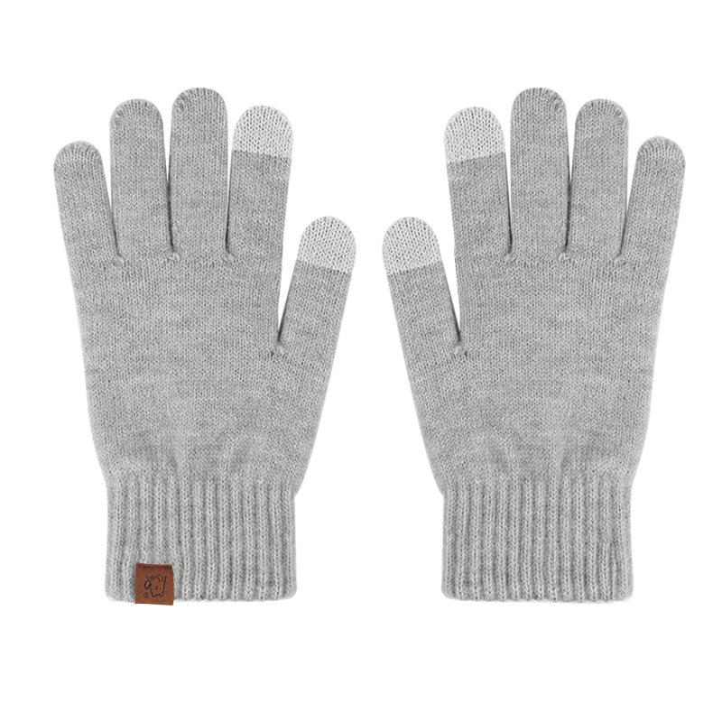 Winter Knitted Gloves for Warmth and Cold Outdoor Touch Screen Solid Color Plus Velvet Windproof Student Writing Wool Gloves for Riding Bike