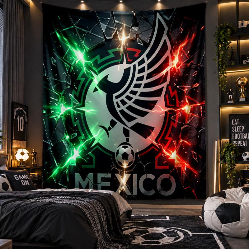 Wall Hanging Tapestry Mexico Football Print Cloth for Living Room Bedroom Home Decor