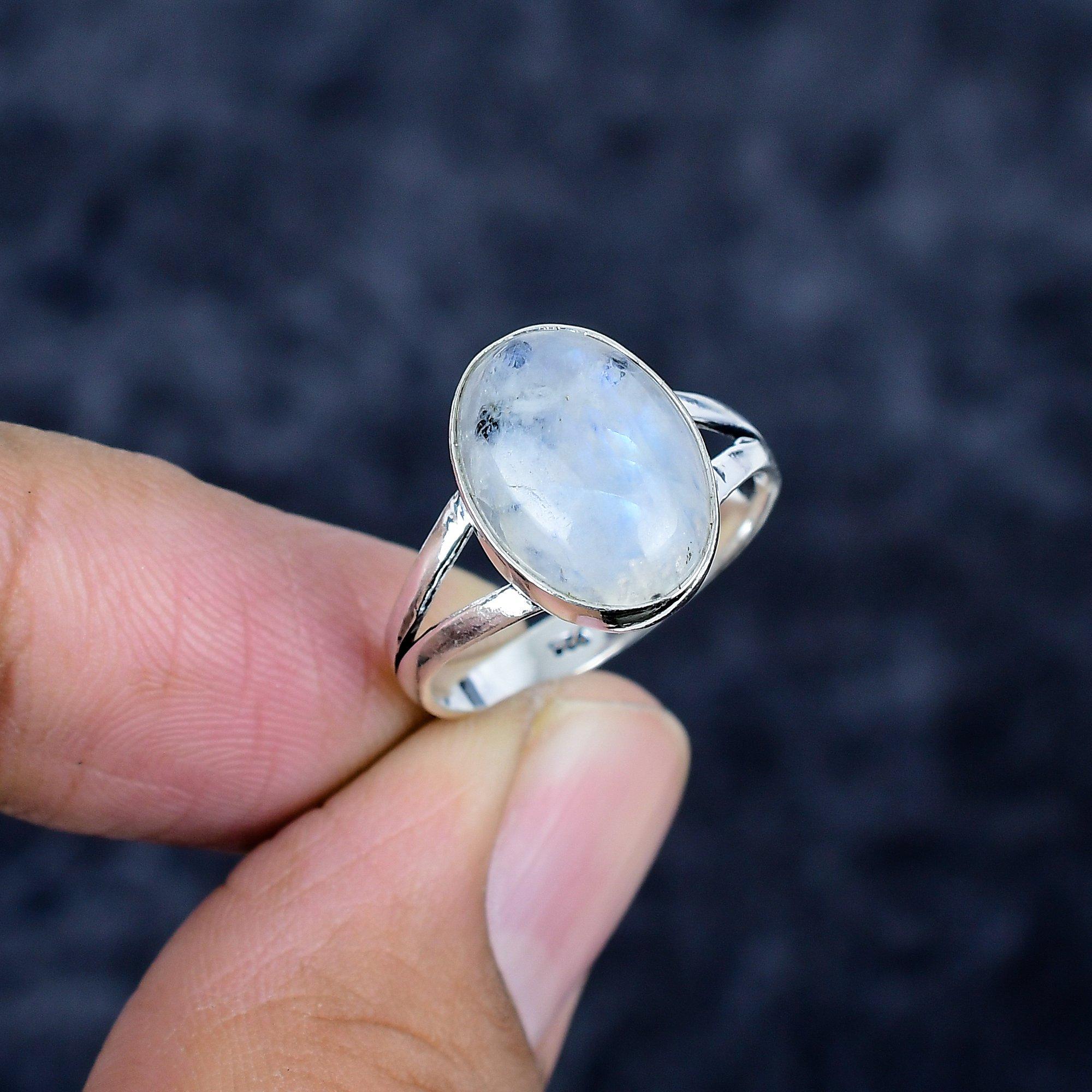 

Rainbow Moonstone Gemstone 925 Sterling Silver Jewelry Ring Size 8.5 MM-3450