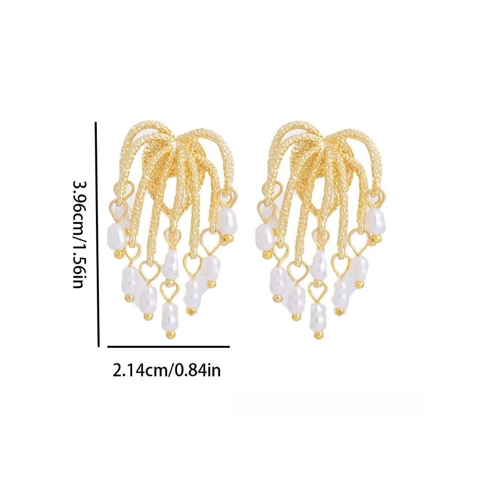 Irregular Metal Flower Earrings Vintage Exaggerated Earrings Pearl Tassel Earrings  Women