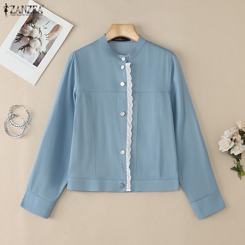 ZANZEA Women Casual Round Neck Loose Long Sleeve Blouse
