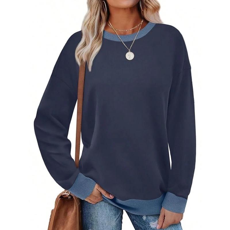 QICED Women's Fashion Casual Long Sleeve O-Neck Blouses & Shirts