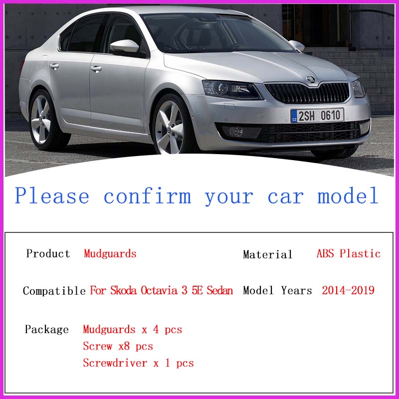 Car Fenders for Skoda Octavia 3 5E MK3 Sedan 2014~2019 Rear Mudguards Splash Guards Wheel Protecti Mud Flap Exterior Accessories