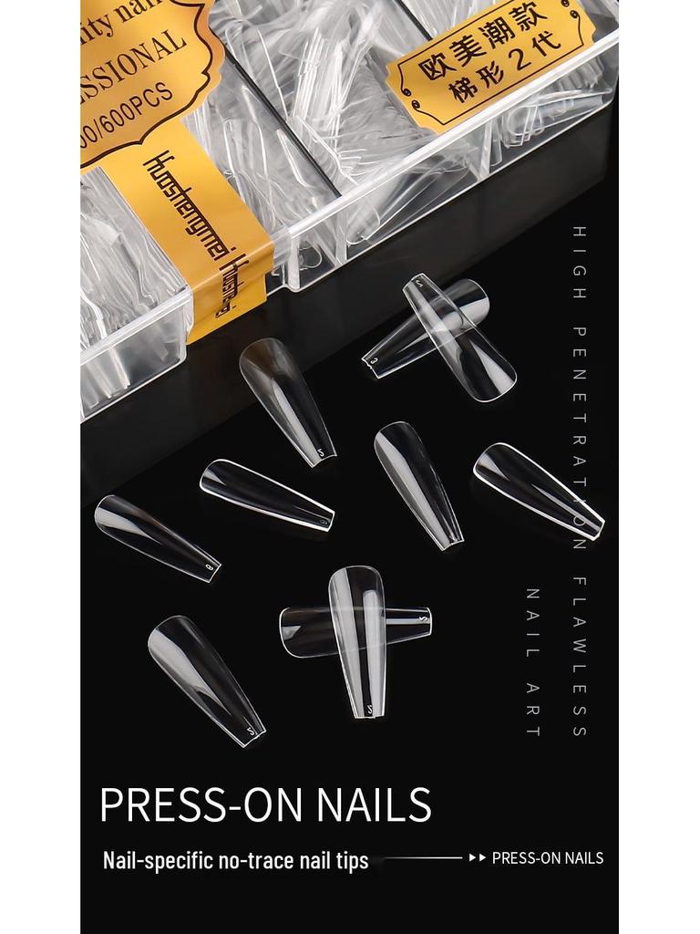 European & American Frosted Long Trapezoid Seamless Abrasive Nail Tips - Full & Single Numbers for Nail Salons