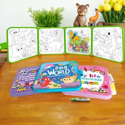 Libro da colorare all'acqua per bambini Libro illustrato riutilizzabile ad acquerello con libro da disegno per pennello ad acqua Senza sporco